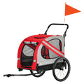 Aosom 2 In 1 Pet Bike Trailer For Small Dogs, Road Visibility Bicycle Stroller, Weather Strong Bike Wagon Trailer Sidecar Attachment, Red Red Steel