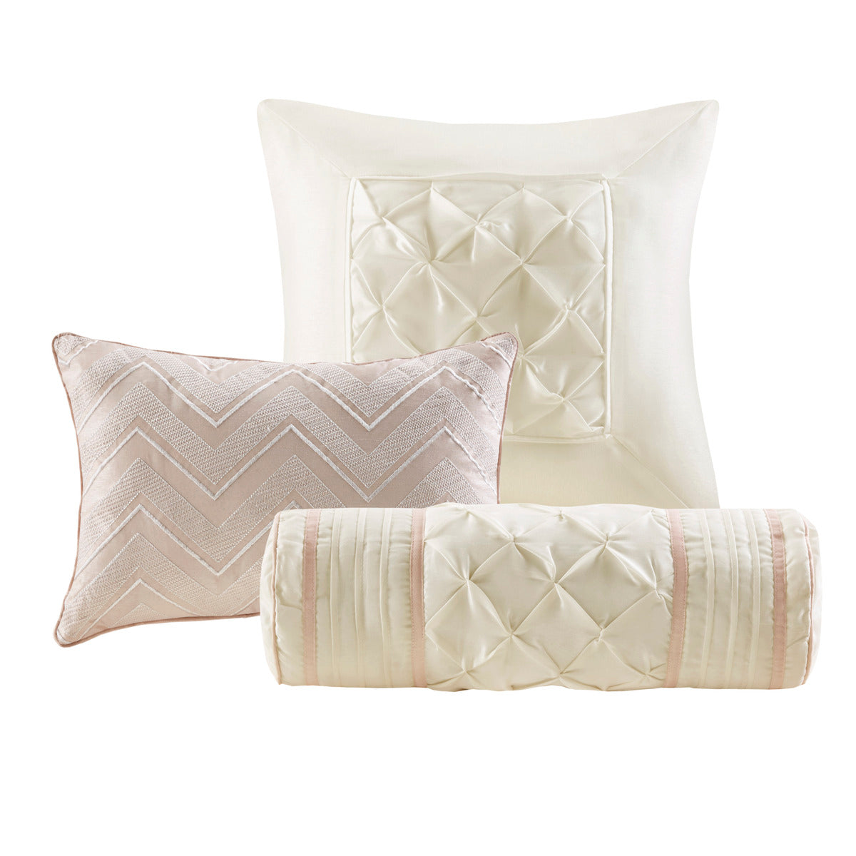 7 Piece Tufted Comforter Set Blush Cal King California King Blush Polyester