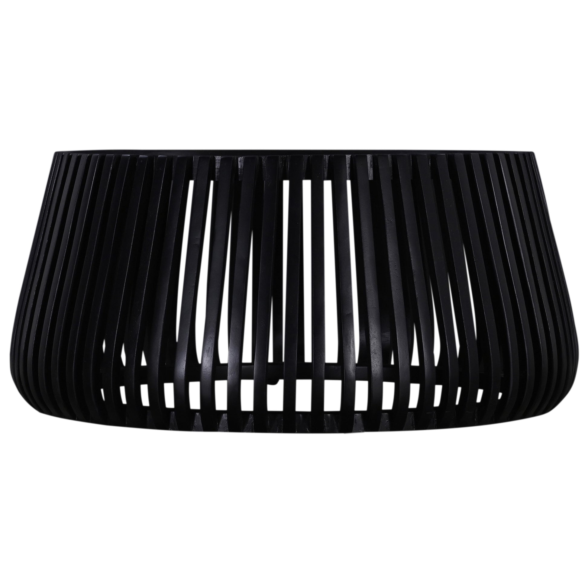 Contemporary 31" Solid Wood Drum Shaped Coffee Table, Living Room Sofa Table, Black Black Primary Living Space Contemporary Freestanding Mango Coffee & End Tables Round Solid Wood