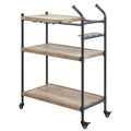 Oak And Sandy Black 2 Shelf Serving Cart Oak Dining Room Industrial,Rustic Kitchen Carts Rubberwood Wood Metal