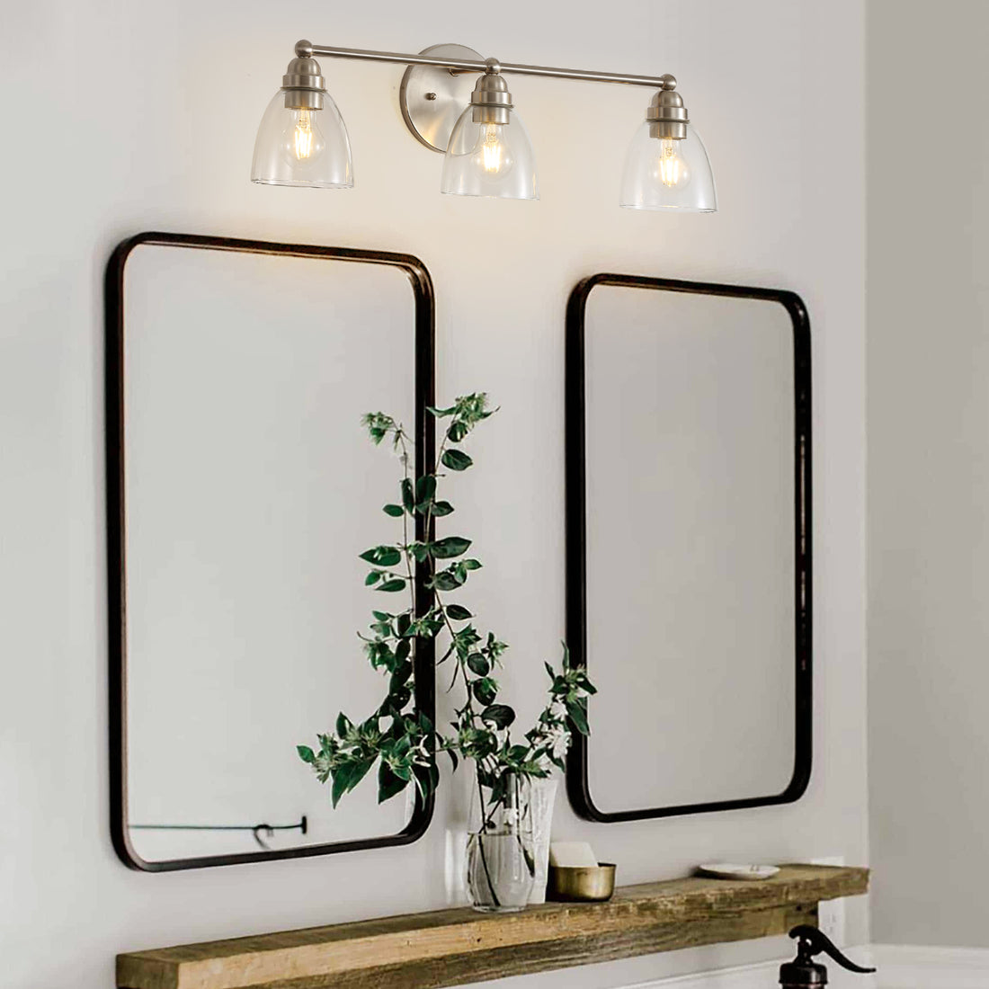 Modern 3 Light Brushed Nickel Bathroom Vanity Light With Clear Glass Shade, E26 Wall Sconces Over Mirror For Living Room Bedroom Hallway Bulb Not Included Brushed Nickel Glass,Metal