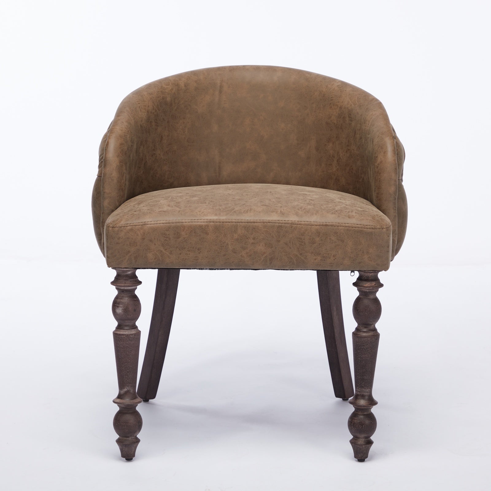 Hand Pulled Buckle Decoration Pu Dining Chair,Accent Leisure Chair, Mid Century Modern Arm Chair With Solid Wood Armrests And Legs, 1 Seat Cushioned Sofa For Living Room Bedroom,Brown Color,Sw1865Br Brown American Design Rubberwood Foam Pu