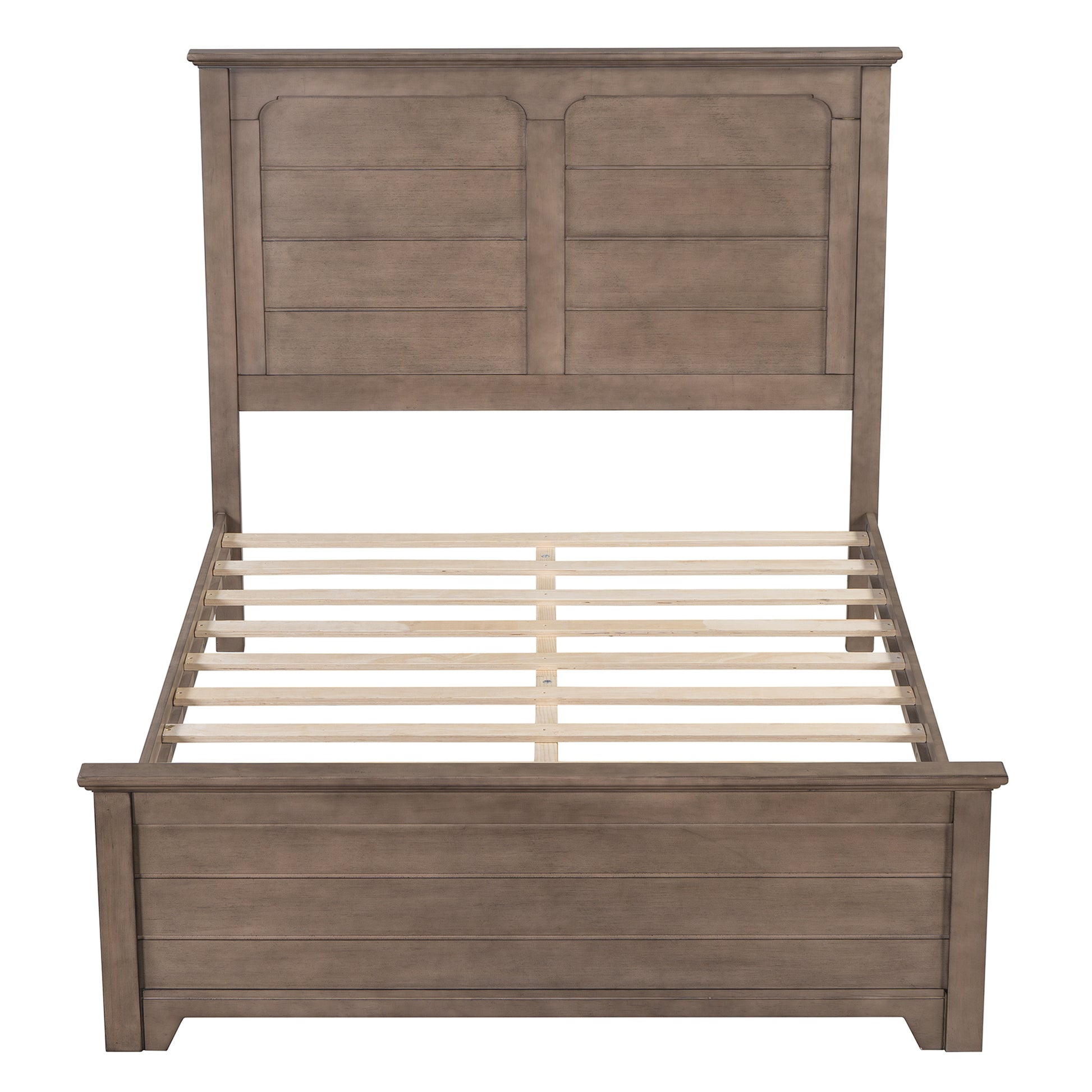 Farmhouse Wooden Platform Full Size Bed With Panel Design Headboard And Footboard For Teenager, Ash Brown Full Ash Brown Pine