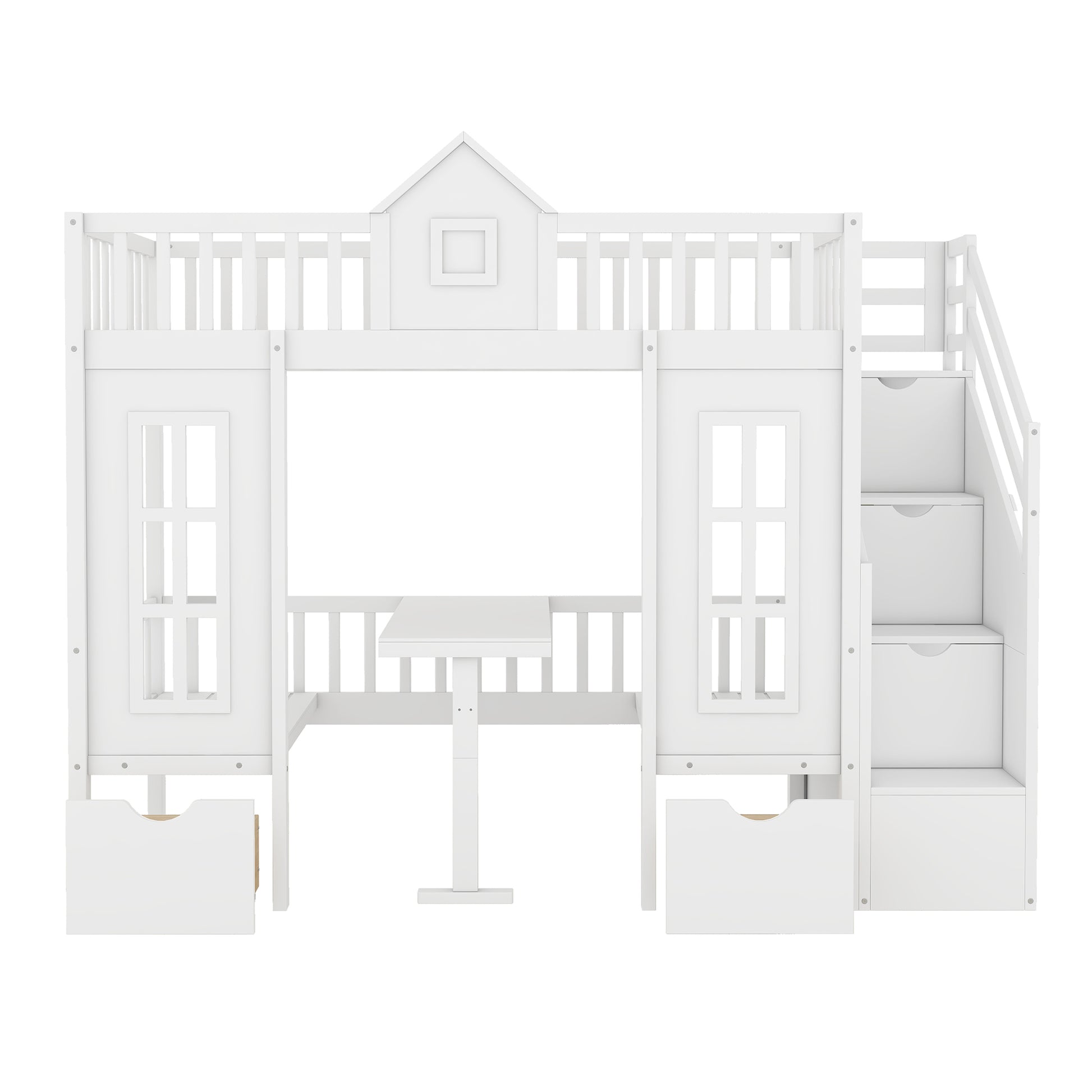 Twin Over Twin Bunk Bed With Changeable Table, Bunk Bed Turn Into Upper Bed And Down Desk White Twin White Solid Wood