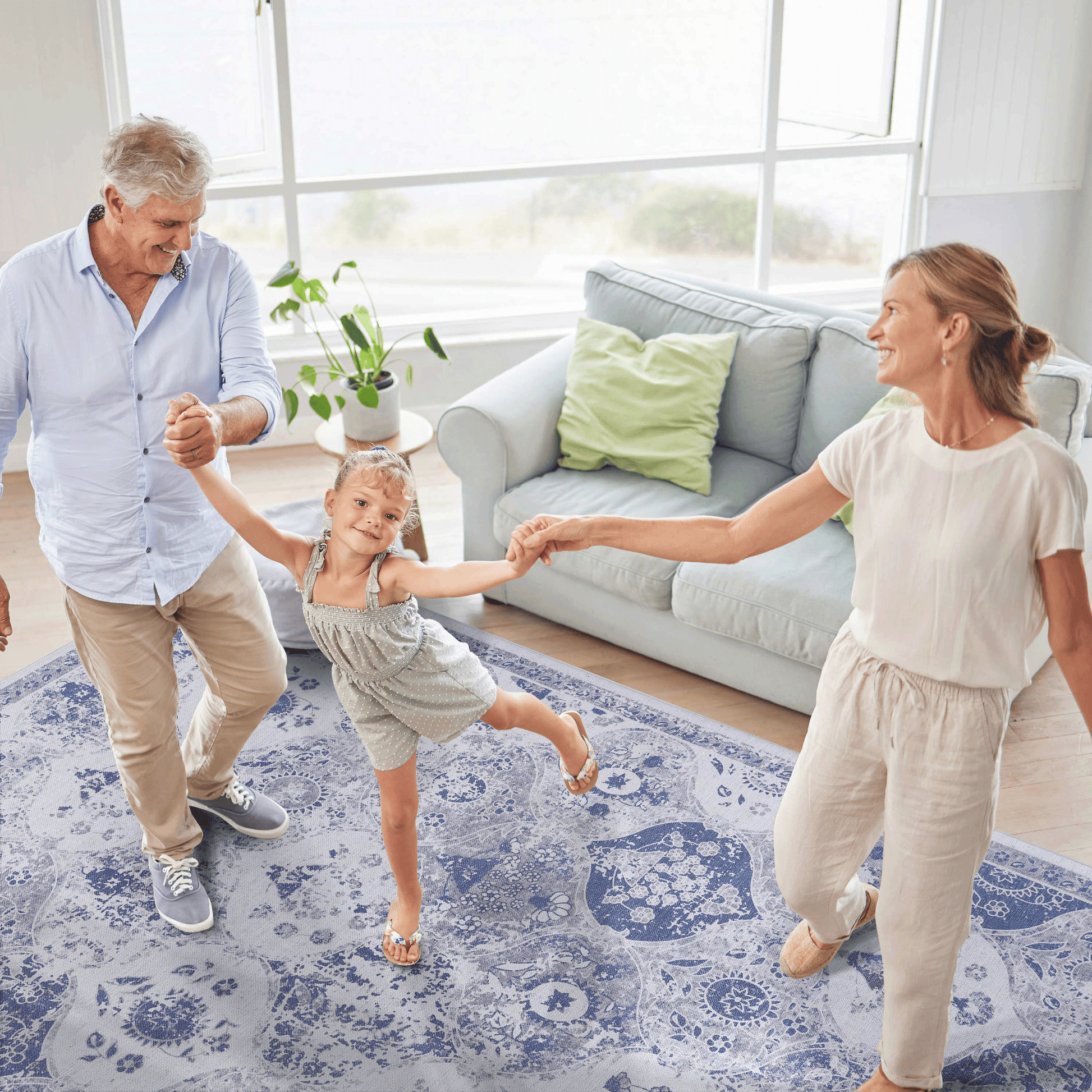 9X12 Area Rugs For Living Room, Washable Rug, Low Pile, Non Slip, Non Shedding, Foldable, Kid&Pet Friendly, Area Rugs For Living Room, Bedroom, Dining Room Rug, Blue 9X12 Area Rug Blue, 9'X12' Blue Chenille Polyester