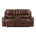 Double Glider Reclining Brown Beautiful Seat With Center Console, Receptacles And Usb Ports,Faux Leather Upholstered Traditional Trim 1Pc Modern Living Room Furniture Brown Faux Leather Wood Primary Living Space Modern Plywood,Solid Wood