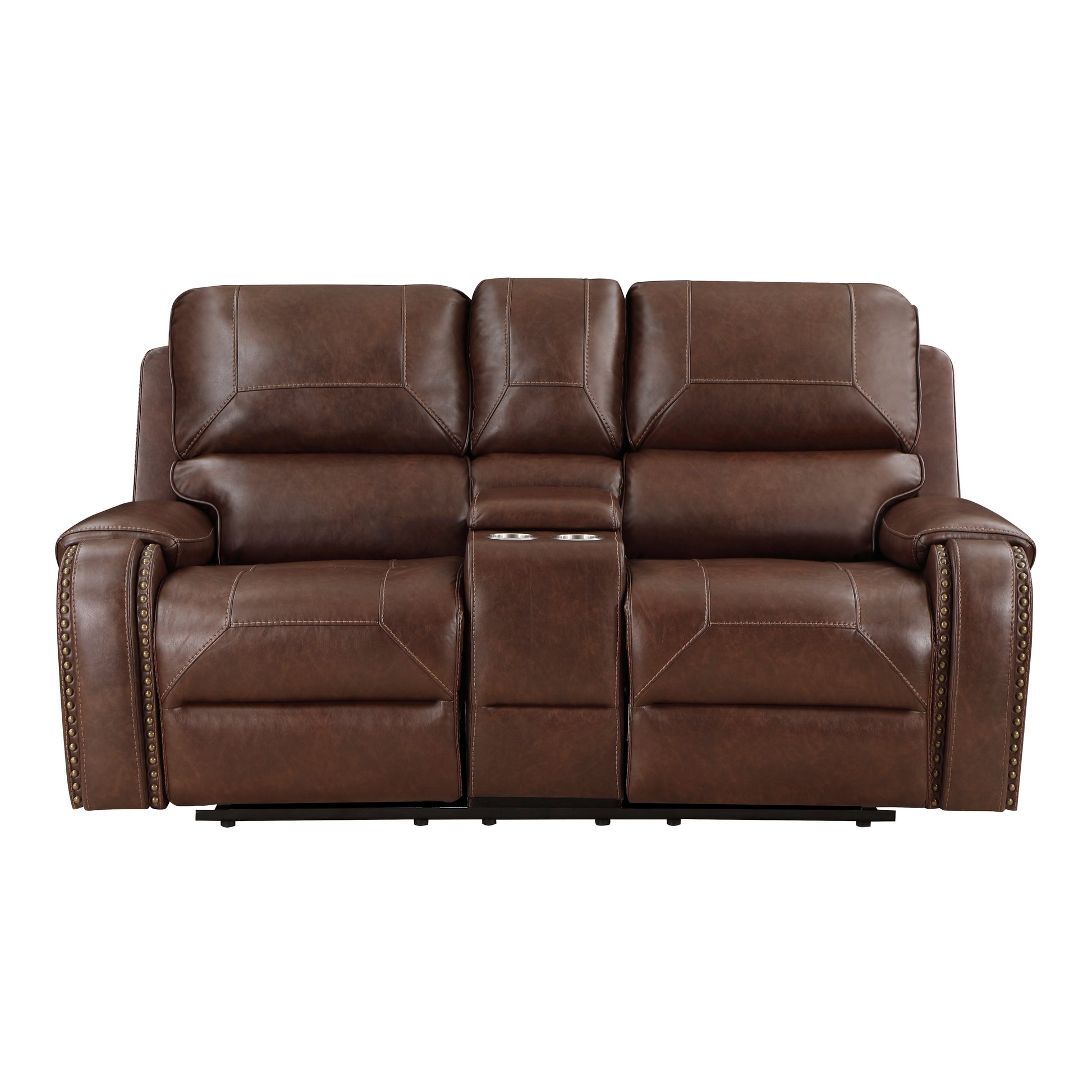Comfortable Reclining Sofa 2Pc Set Brown Faux Leather Upholstered Dual Reclining Sofa Loveseat Trim, Power Usb Ports, Cupholders, Modern Living Room Furniture Brown Faux Leather Wood Primary Living Space Modern Plywood,Solid Wood 5 Seat