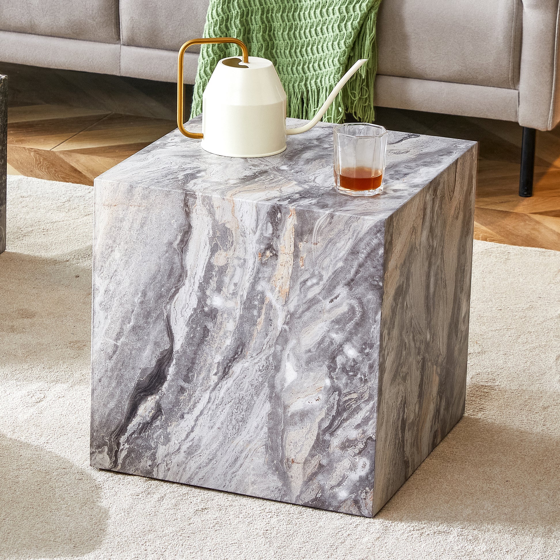 Elevate Your Living Space With This Modern Mdf Coffee Table, Which Showcases Gray Textured Patterns. It Is Characterized By Stylish Design. Grey Mdf