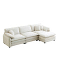 Oversize 3 Seater Sofa With One Footrest, L Shaped Sectional Sofa With Ottoman For Living Rooms, White Corduroy Sofa White Corduroy 3 Seat