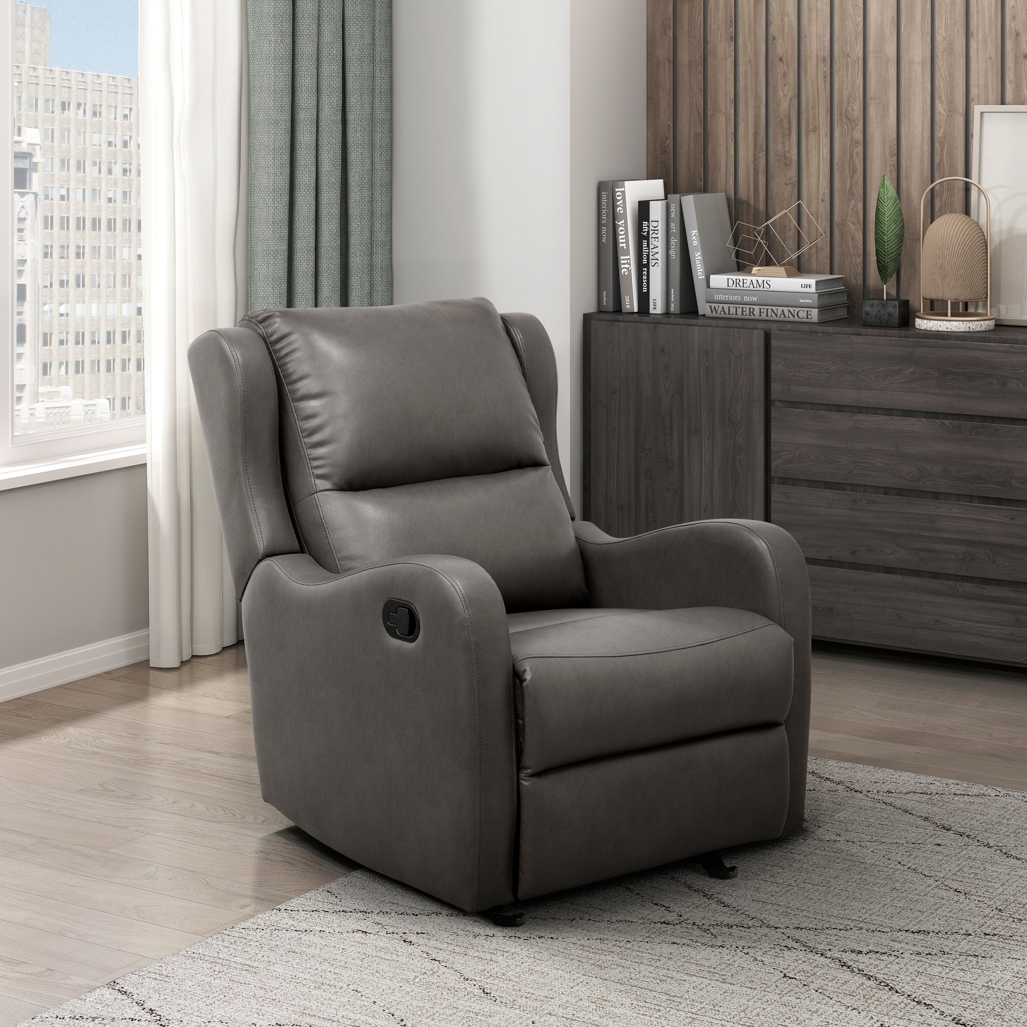 Gray Faux Leather Upholstery Glider Reclining Chair 1Pc Living Room Furniture Comfort Seating Gentle Motion Gray Faux Leather Wood Primary Living Space Solid Wood