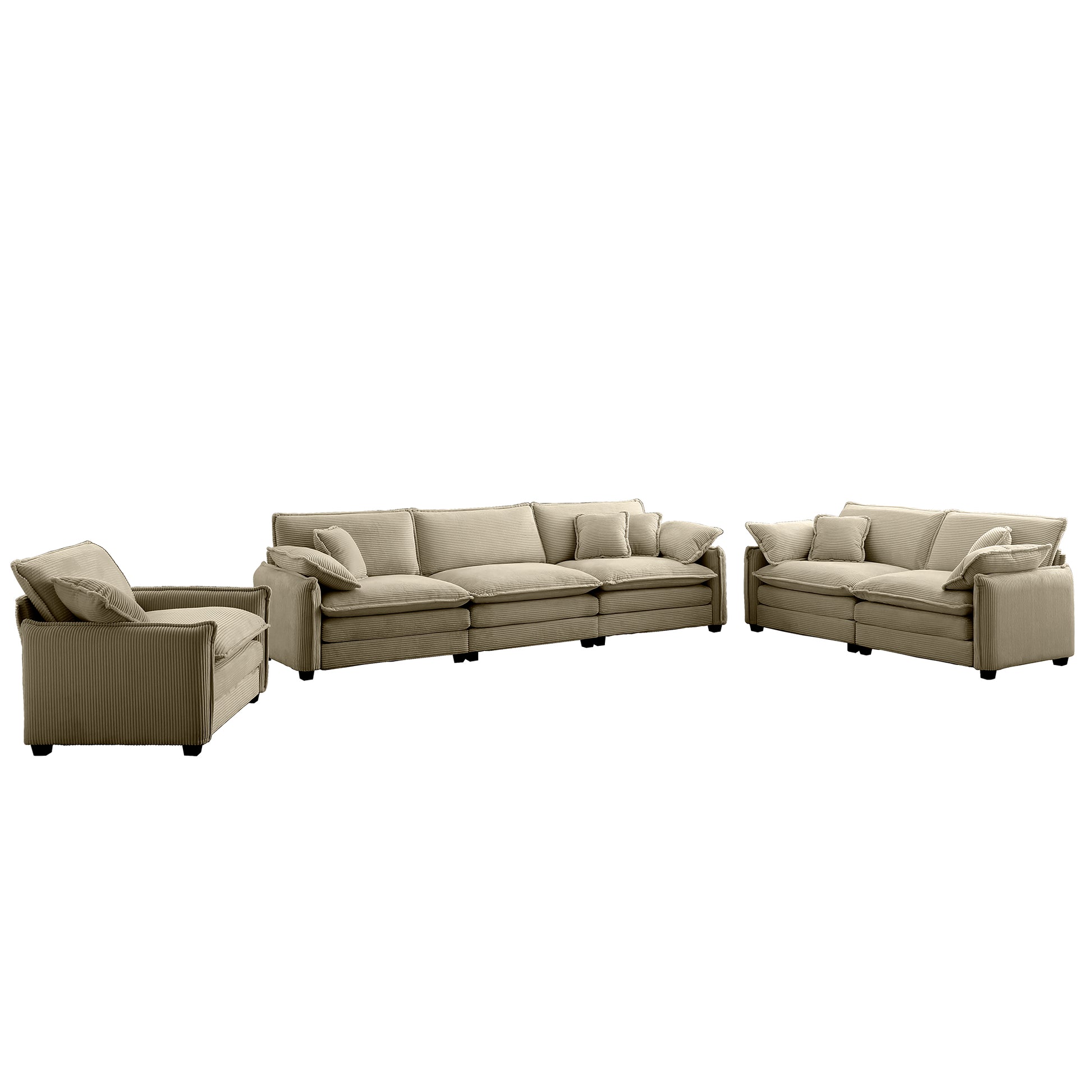 3 Piece Comfortable Oversized Sectional Sofa, One Single Sofa And One 2 Seater Sofa And One 3 Seater Sofa ,Tan Corduroy Deep Seat Sofa Tan Corduroy 6 Seat