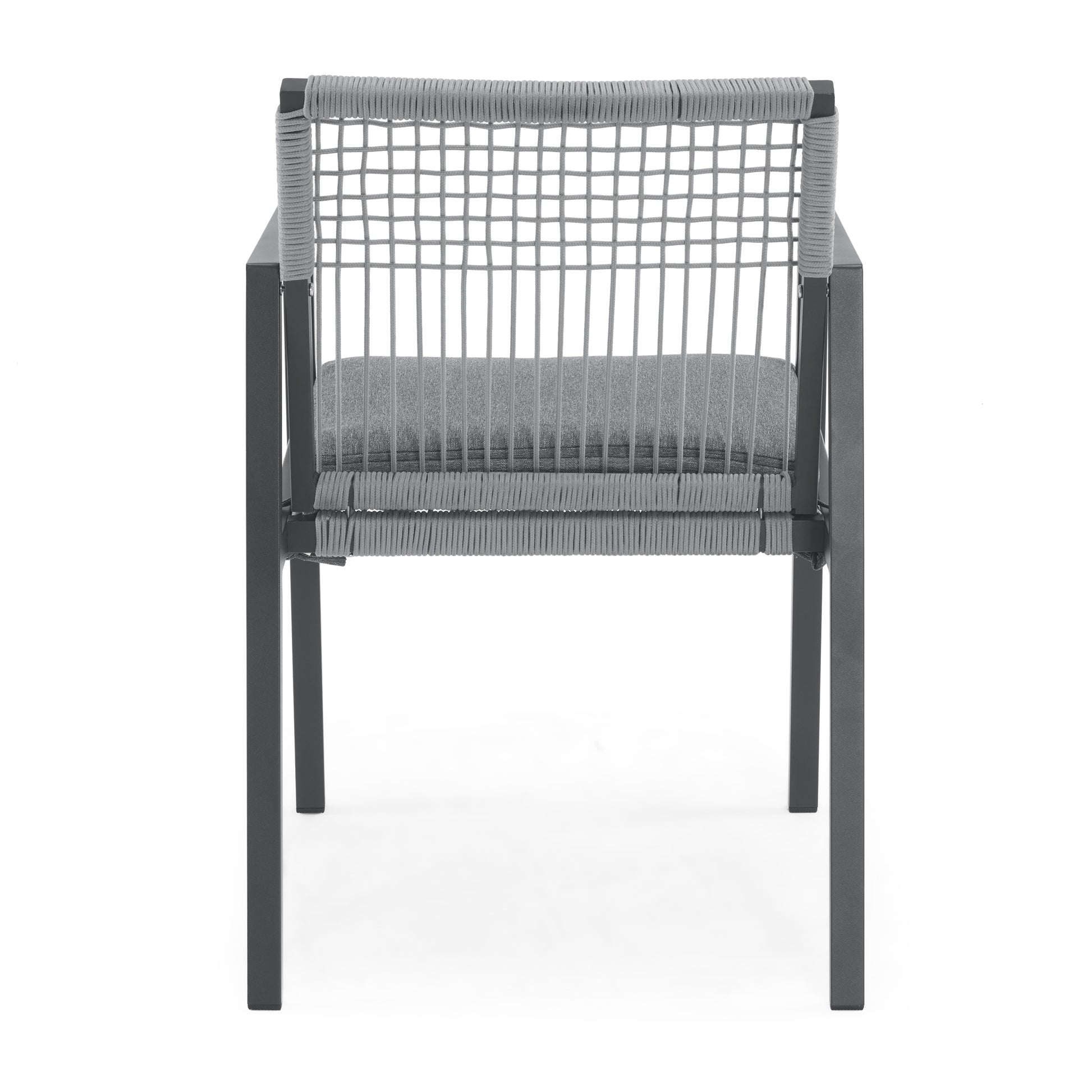 Outdoor Dining Chair Set Of 2, Aluminum Ropeoutdoor Armchair Seating For Patio Backyard Poolside Balcony, Cushion Included Black Grey Aluminium