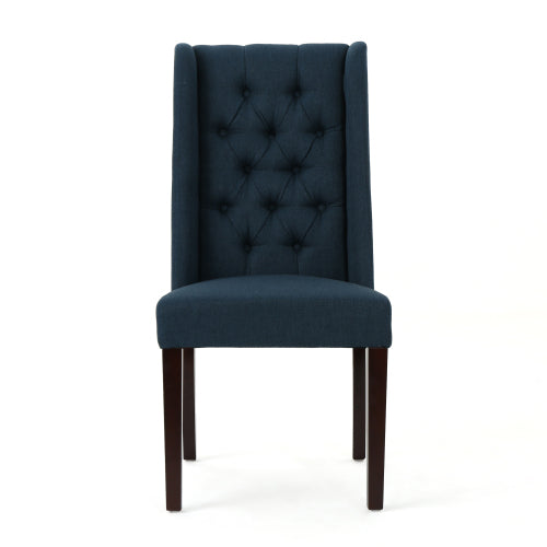 Dining Chair Navy Blue Wood Fabric