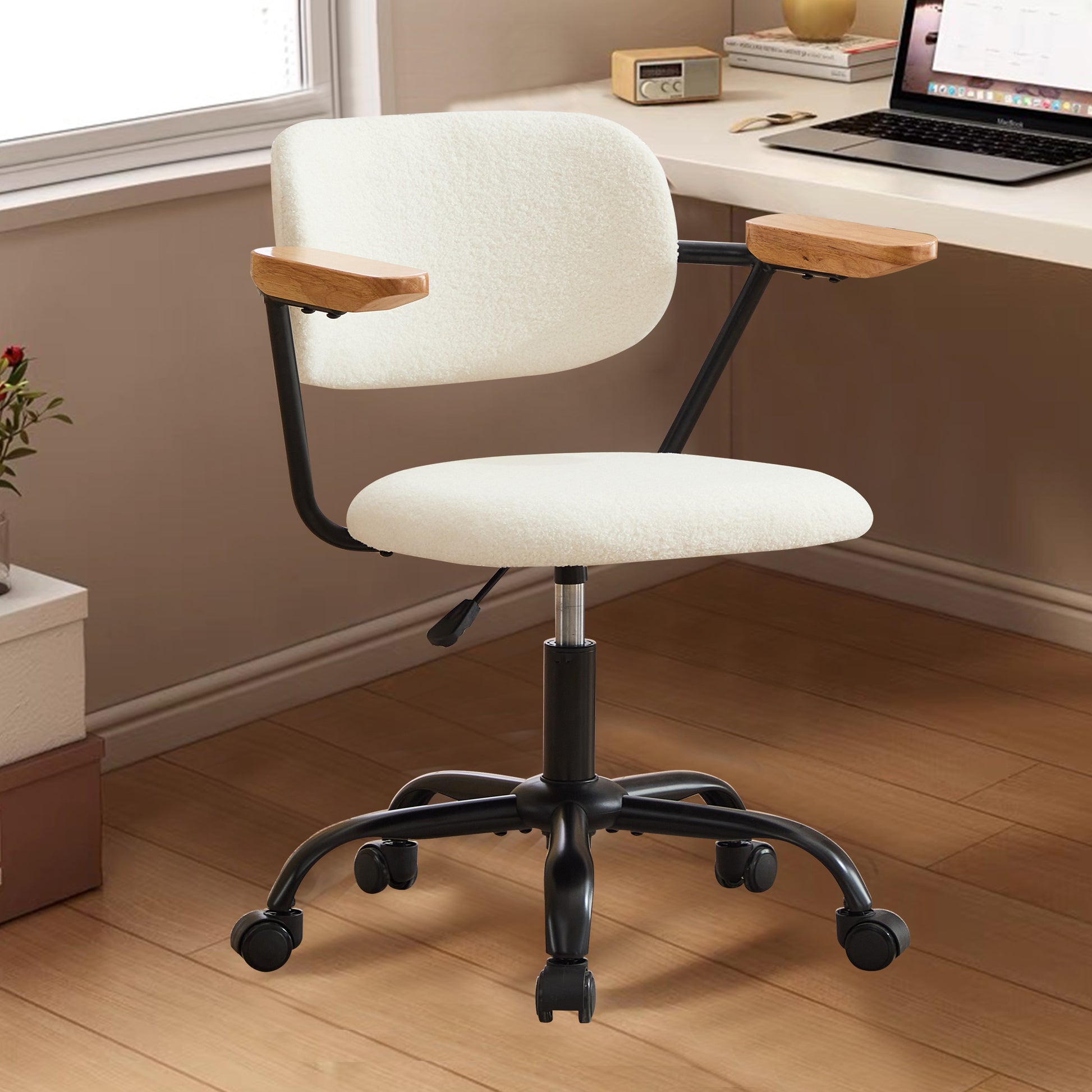 Sty 360 Rotating Wheel Height Adjustable Computer Chair, Simple Leisure Chair With Backrest Support Armrests For Home Office Desks And Chairs, Suitable For Dressing Rooms, Offices, And Living Rooms