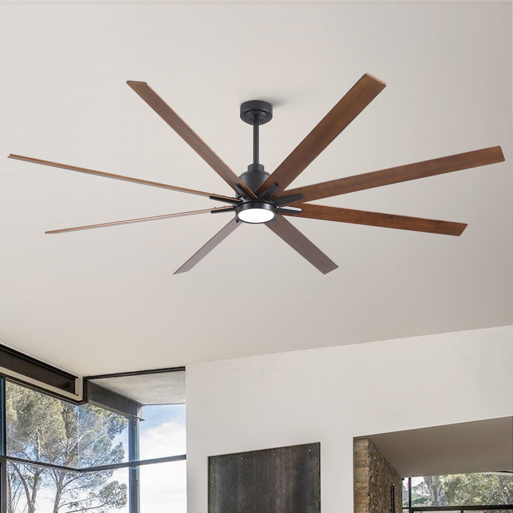 84" Black Lowe Profile Ceiling Fan With Light Black Plywood
