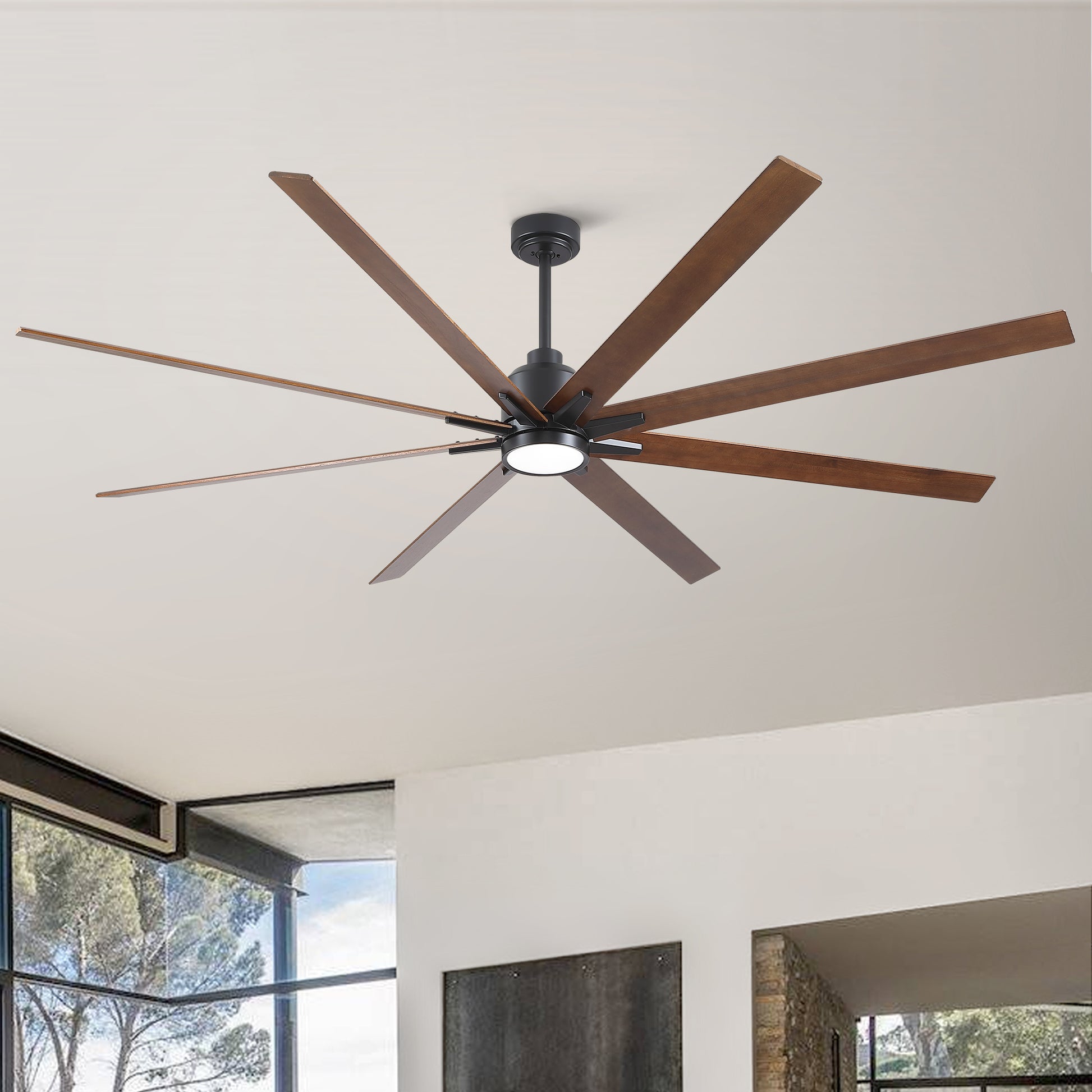 84" Black Lowe Profile Ceiling Fan With Light Black Plywood