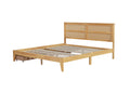 King Size Bed With Rattan Headboard, Two Storage Drawers, Rubber Wood Bed With Enhanced Support Salts And Feet,White Oak King White Oak Rubber Wood