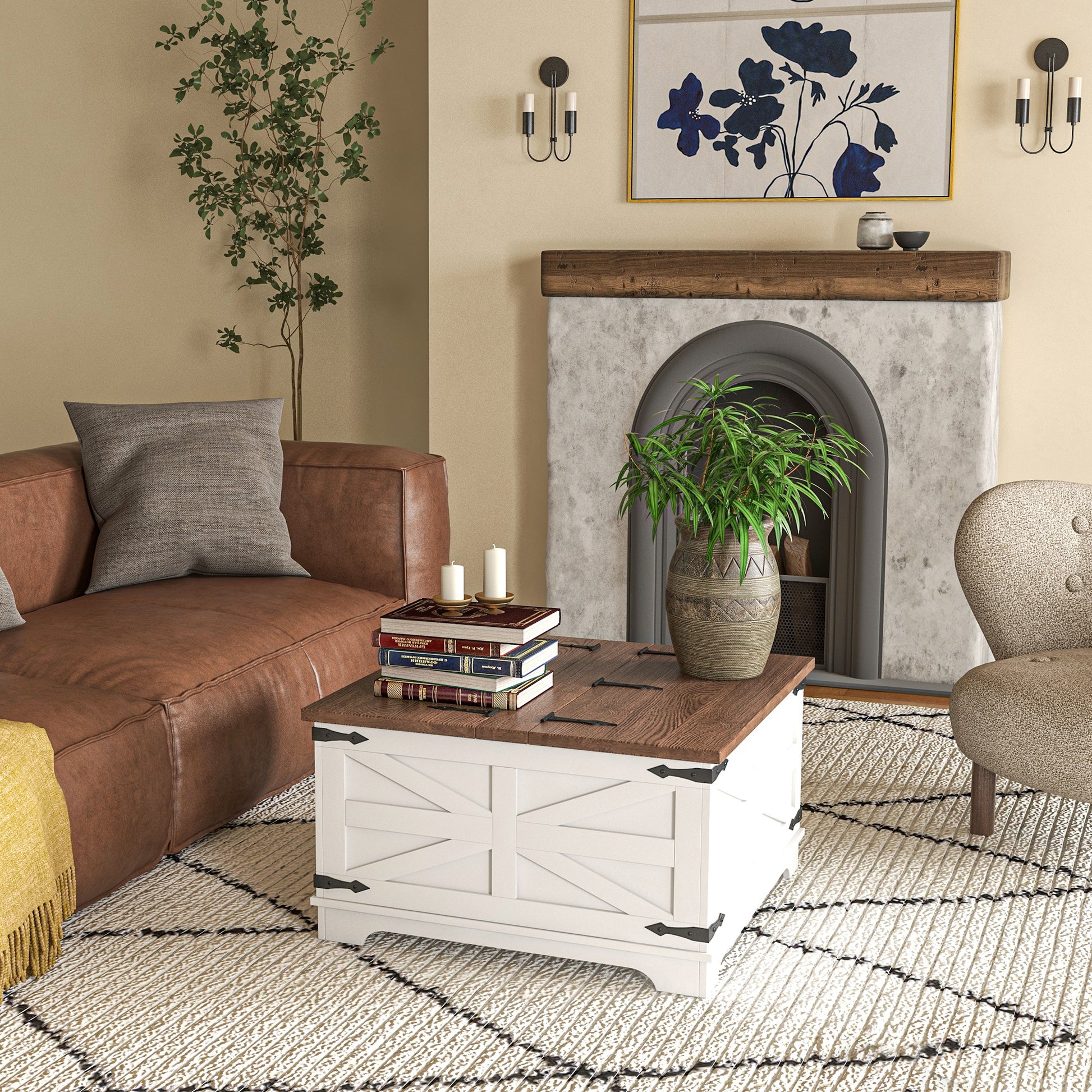 Homcom Coffee Table With Flip Top Hidden Storage, Square Center Table White White Particle Board