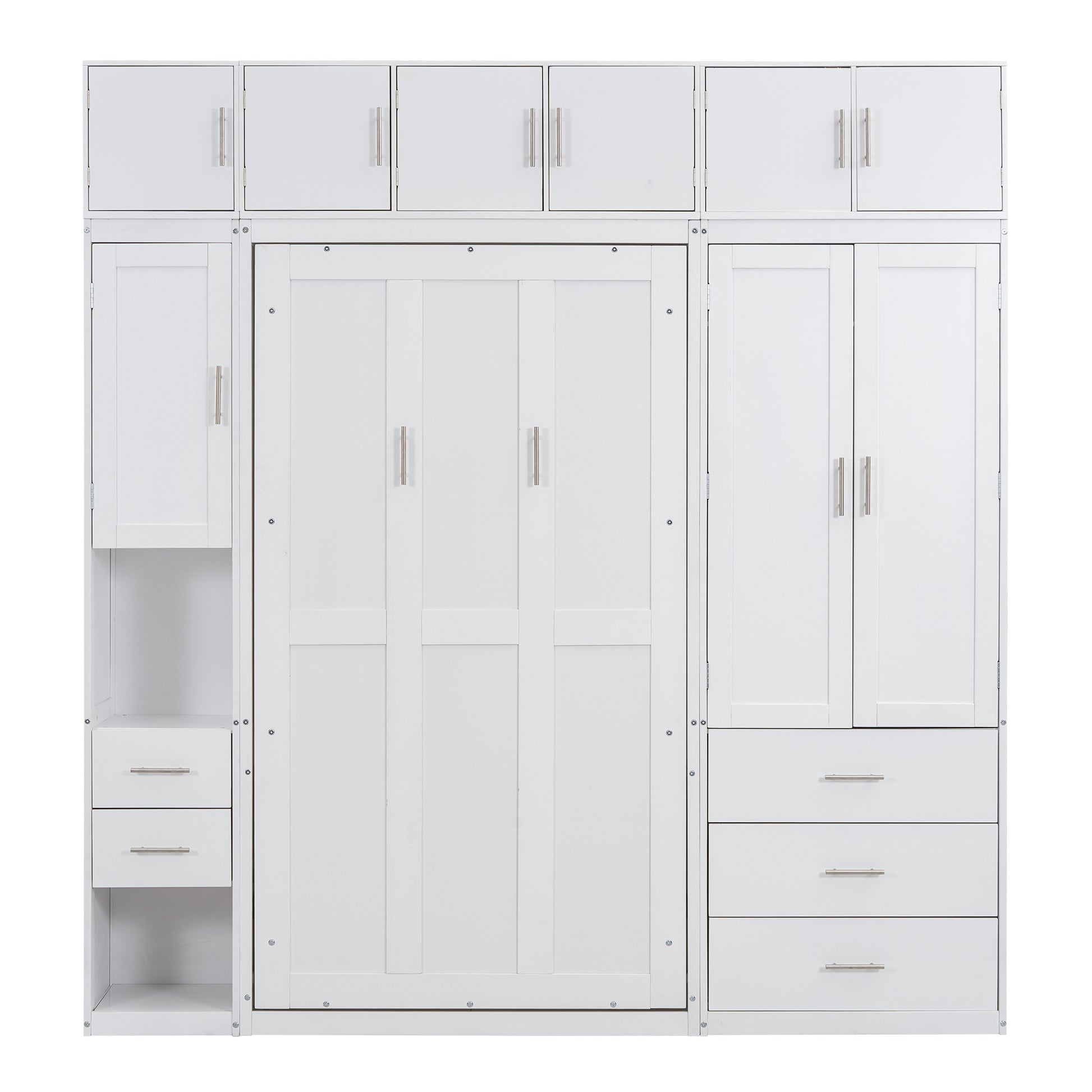 Twin Size Murphy Bed With Lockers And Wardrobes, With Installation Video, White Box Spring Not Required Twin White Murphy Solid Wood Mdf