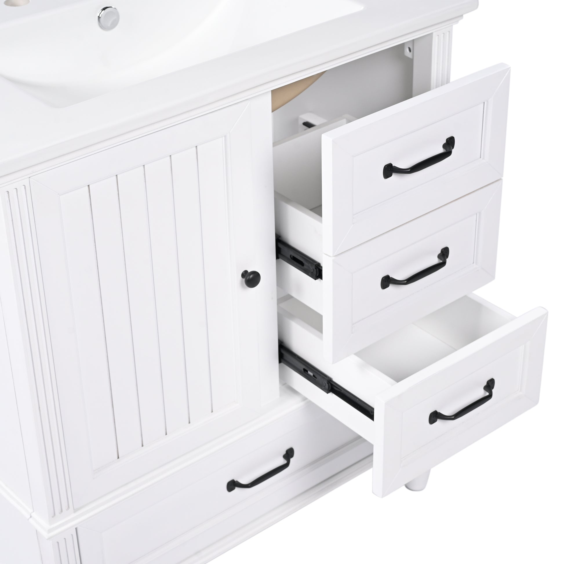 30" Bathroom Vanity With Sink, Bathroom Cabinet With A Door, Three Drawers, Solid Wood Legs & Mdf Board, Adiustable Foot Pads, White White Mdf