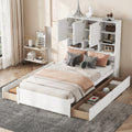 Full Size Platform Bed With Storage Headboard And 4 Drawers, White Box Spring Not Required Full White Wood Bedroom Bed Frame Solid Wood Mdf