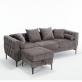 Arrived L Shaped Sectional Sofaconvertible Storage Ottoman,Chenille ,Square Arm, Modern Tufted Couch ,3 Seater, And Nailhead, Dark Gray Dark Gray Polyester Wood Primary Living Space Medium Soft Tufted Back Modern Square Arms Metal & Wood 4 Seat