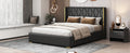Queen Size Upholstered Platform Bed With Metal Strips, Black Queen Black Pu