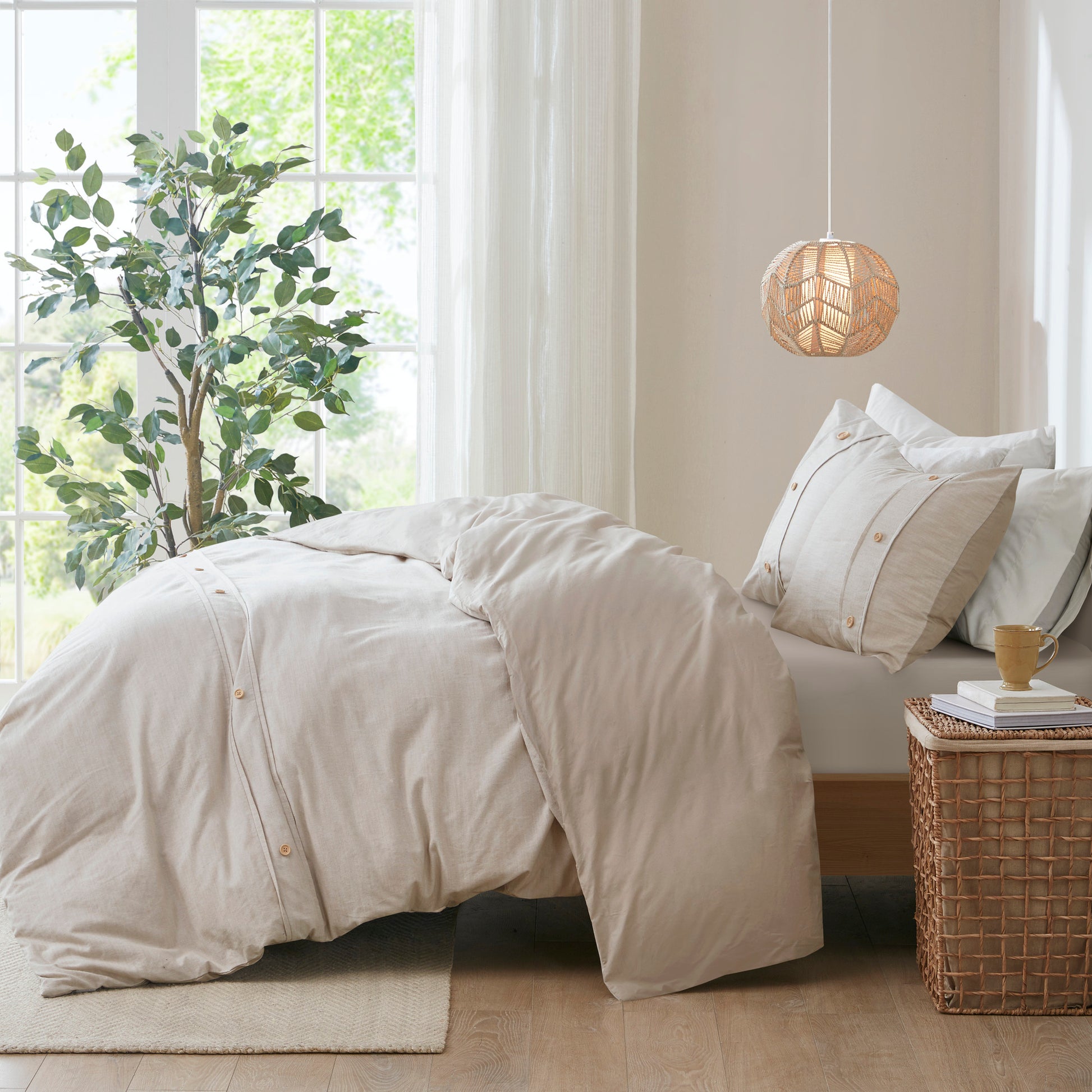 3 Piece Organic Cotton Oversized Duvet Cover Set Natural King Cal King Natural Cotton