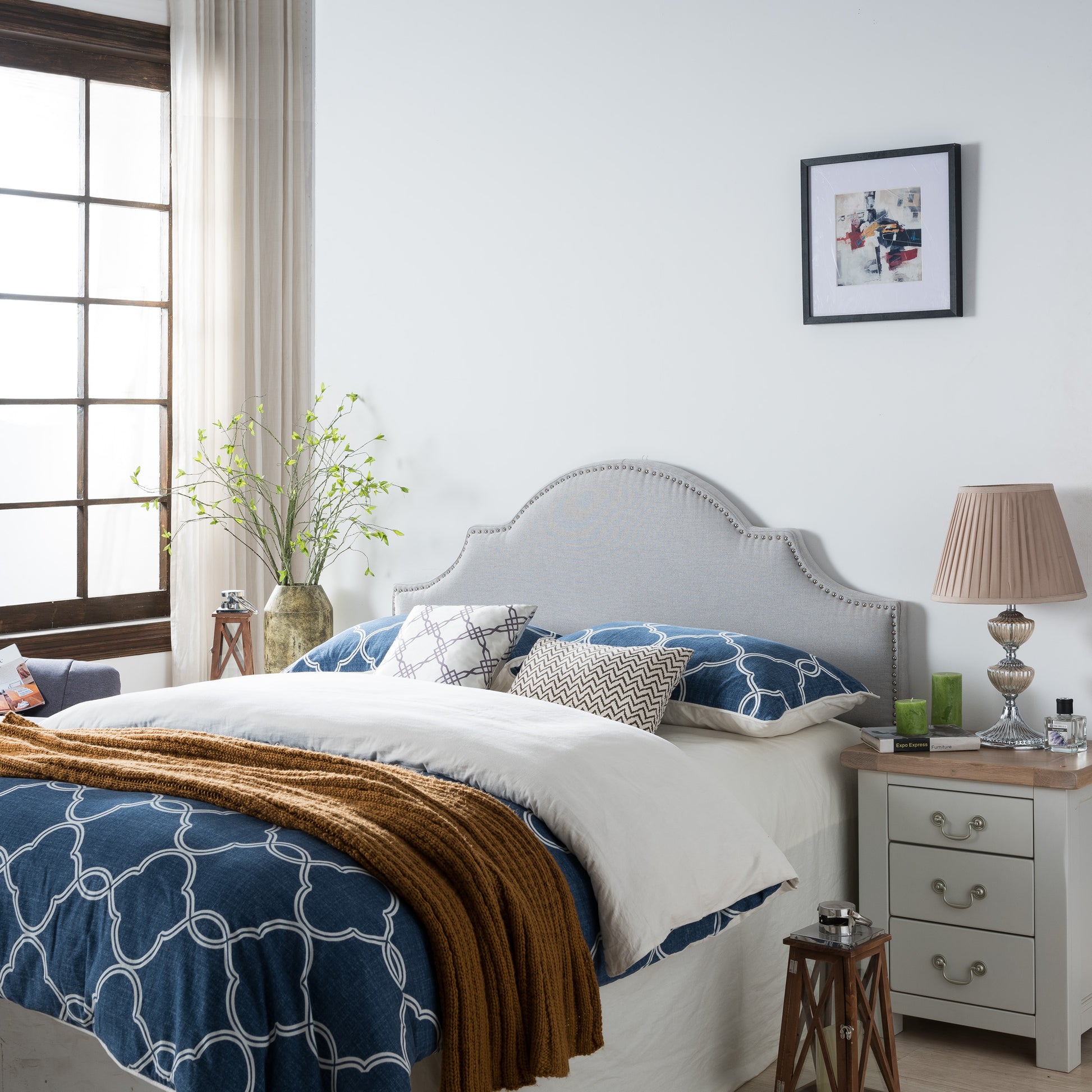 Queen&Full Sized Headboard Queen Light Grey Fabric