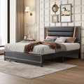 Queen Size Pu Upholstered Bed, Headboard With Led Light Strips And Sparkling Shiny Decoration, No Box Spring Required, Black Queen Black Pu