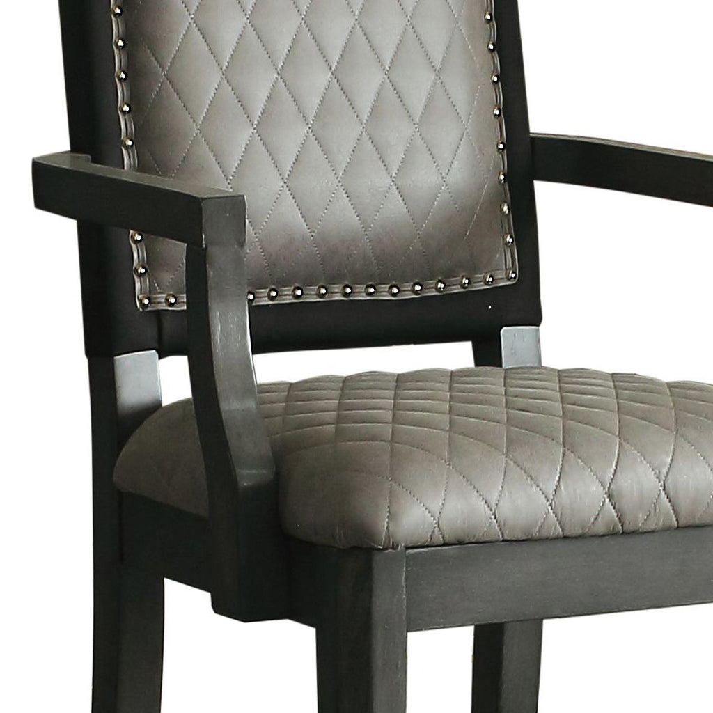 Two Tone Grey And Charcoal Upholstered Back Arm Chairs Set Of 2 Grey Black Primary Living Space Contemporary Rubberwood Set Of 2 Wood Fabric