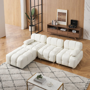 A 90.60 Inch Technology Cloth Beige Sofa, Waterproof, Stain And Cat Scratch Resistant, Can Comfortably Sit In The Apartment Bedroom Without Taking Up Space. White Polyester Blend 4 Seat