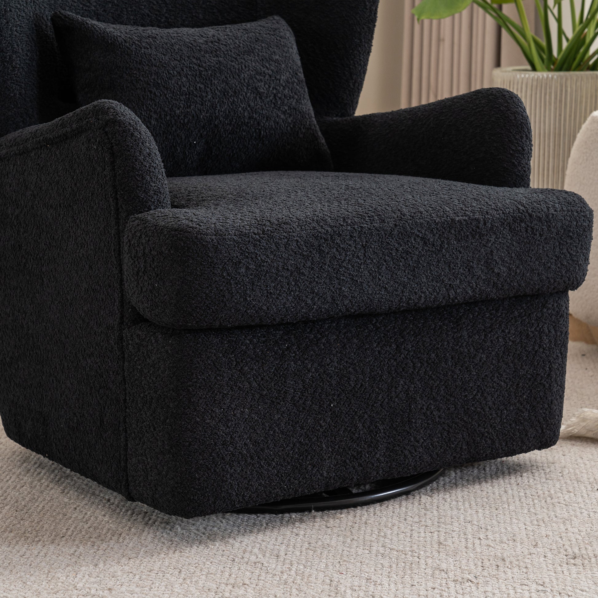 Modern Luxury Velvet Swivel Chair, 360 Swivel Comfort Round Armchair, Single Sofa Chair With Lounge Seat For Bedroom Office Reading Space, Set Of 1 ,Black Black Wood