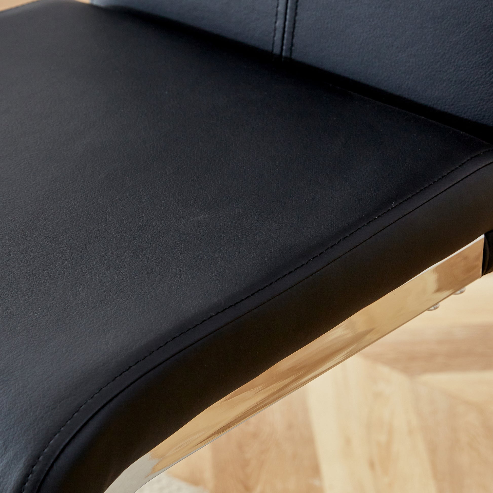 Table And Chair Set. A Rectangular Glass Dining Table With A 0.4 Inch Tempered Glass Tabletop And Mdf Board V Shaped Bracket, Paired With 2 Chairs Consisting Of Pu Seat Cushions And Silver Metal Legs. Black Seats 2 Tempered Glass