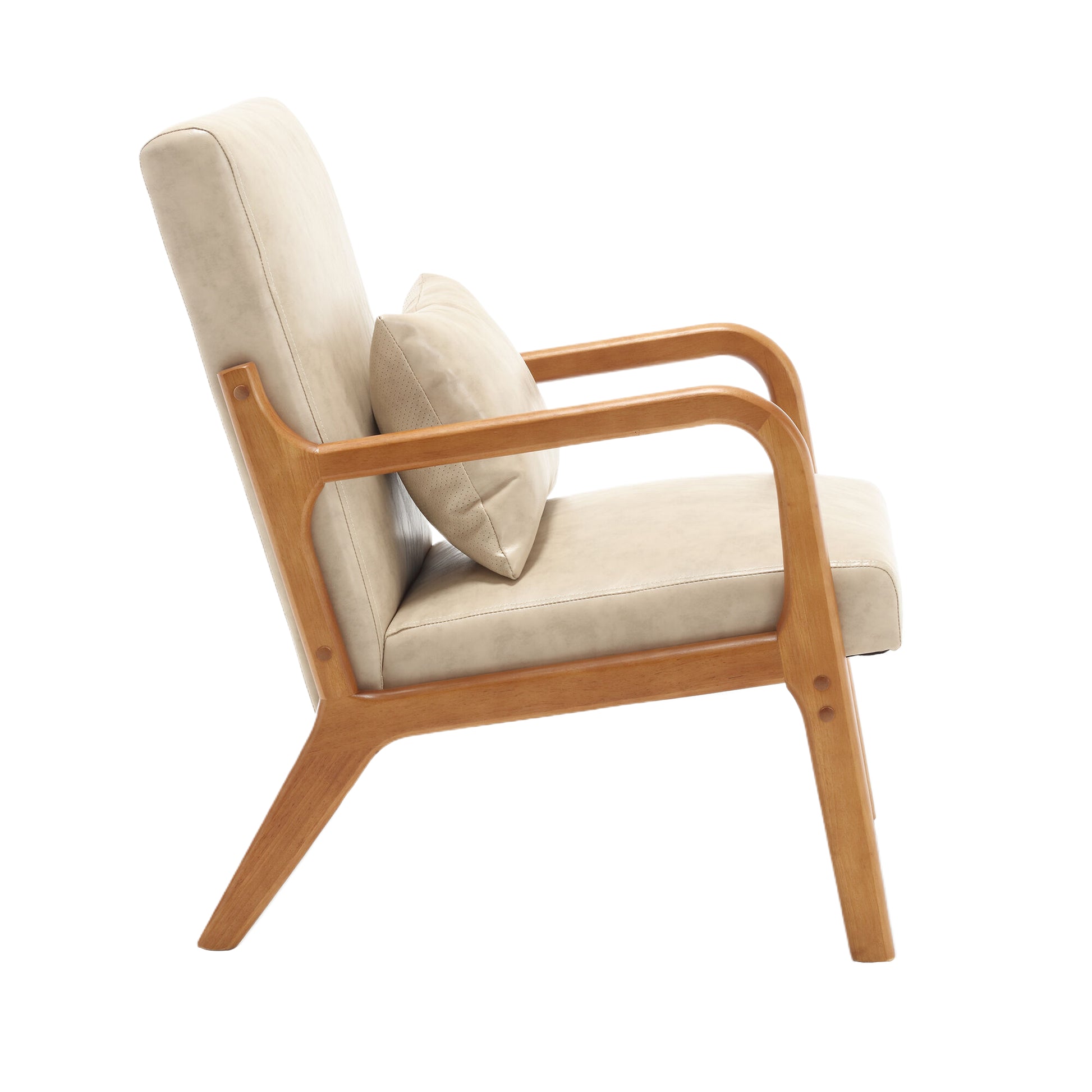 Coolmore Modern Accent Chair, Solid Wood Padding Lounge Armchairs With One Pillow For Living Room, Bedroom, Guest Room Khaki Pu Khaki Brown Primary Living Space Modern Rubberwood Foam Pu Leather