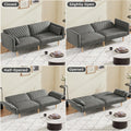 78'' Fabric Futon Sofa Bed, Convertible Sleeper Bed With Adjustable Armrests And Backrest, Loveseat Sleeper Couch Bed With 2 Pillows, Modern Futon Couches For Living Room, Dark Gray Brown Wood Bedroom Heavy Duty Oak 2 Seat Light Gray Velvet Soft Cushion