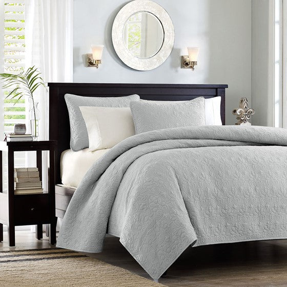 Reversible Quilt Set Grey King Cal King King Grey Cotton