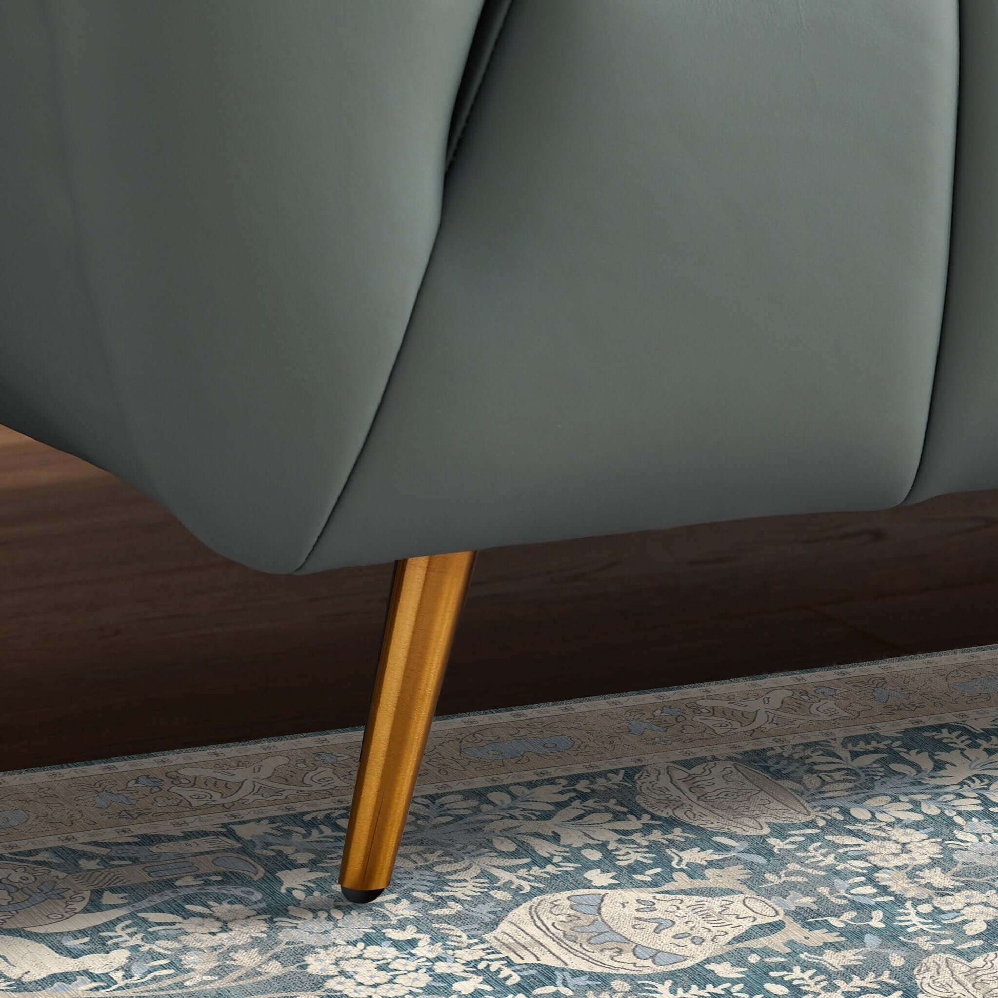 Lamattina Genuine Italian Blue Leather Channel Tufted Sofa Dusty Blue,Pewter Genuine Leather Wood Mid Century Modern Foam Genuine Leather 4 Seat