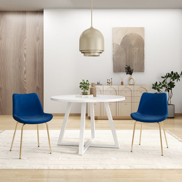 Avant 3 Piece Round Dining Set, Trestle Dining Table With 2 Side Chairs White Wood Dining Room Solid Wood Rubberwood Round Dining Table With Chair Wood Wood White Blue Slat Back Seats 2 Contemporary,Modern Round Trestle Solid Wood Mdf Wood Metal