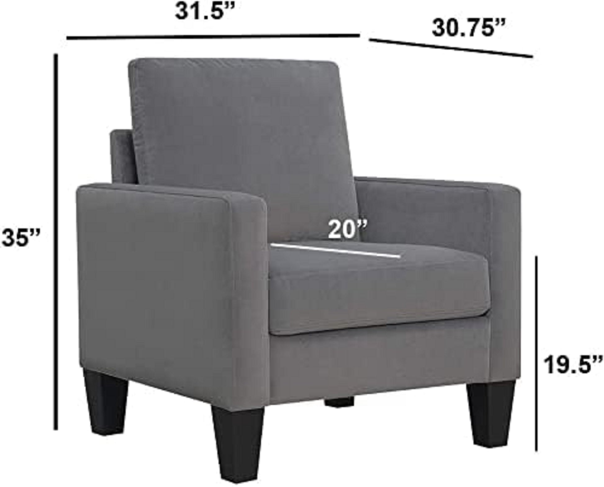 1Pc Mid Century Modern Upholstered Living Room Arm Chair Gray Microfiber Wood Fabric Gray Primary Living Space Contemporary,Mid Century Modern,Modern Foam Wood