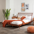 Mid Century Modern Solid Wood Queen Platform Bed Frame With Spindle Headboard Walnut Walnut Pine