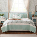 6 Piece Cotton Percale Quilt Set With Throw Pillows Aqua Full Queen Full Aqua Polyester
