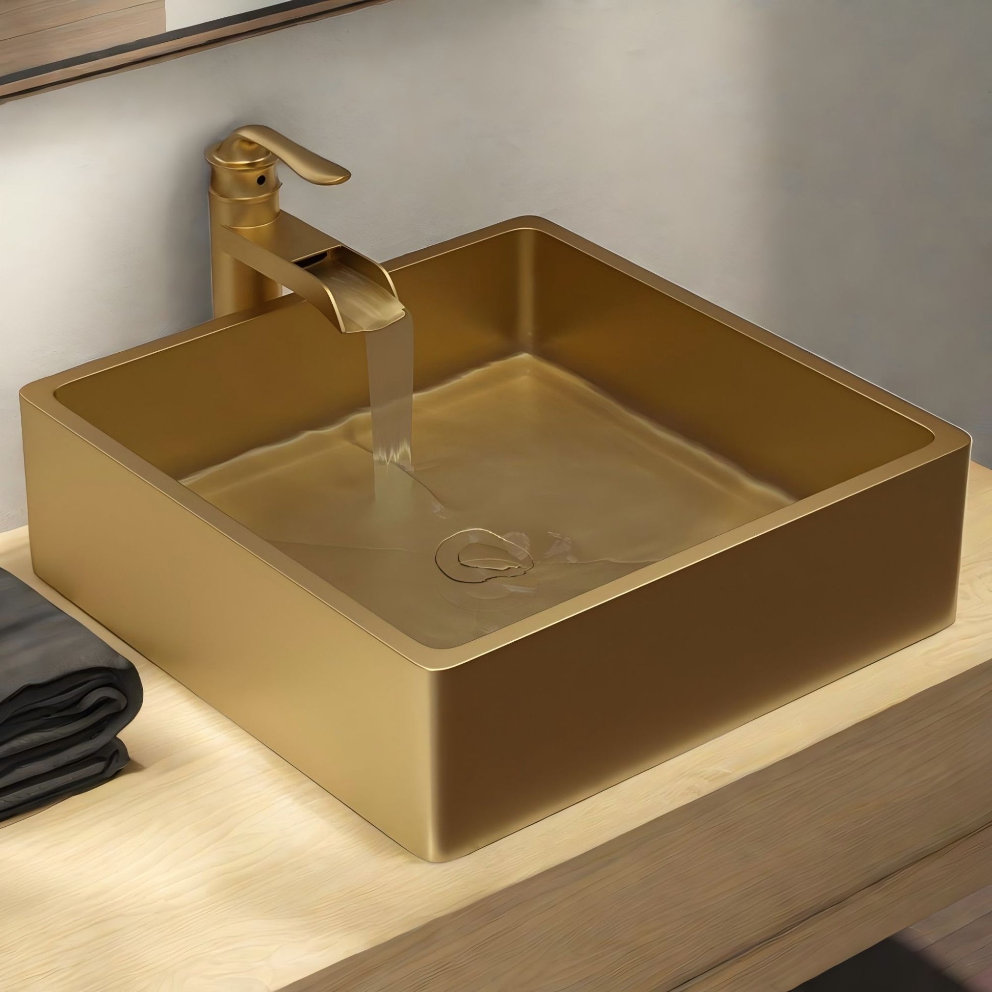 15"X15" Gold Stainless Steel Bathroom Sink With Pop Up Drain Gold Stainless Steel