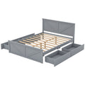Queen Size Wooden Platform Bed With Four Storage Drawers And Support Legs, Gray Queen Gray Pine