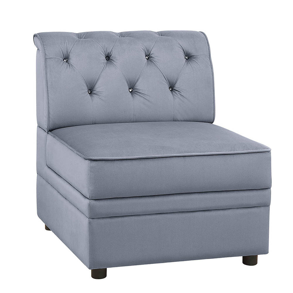 Grey Modular Armless Chair Grey Primary Living Space Luxury Pine Velvet