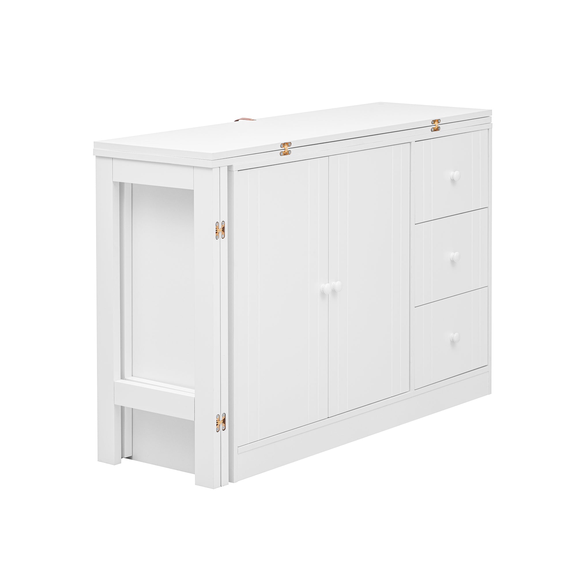Innovative Sideboard That Effortlessly Converts Into A Dining Table And Adjustable Pull Out Top For Flexible Use,Suitable For Study,Entrance And Living Room White Primary Living Space American