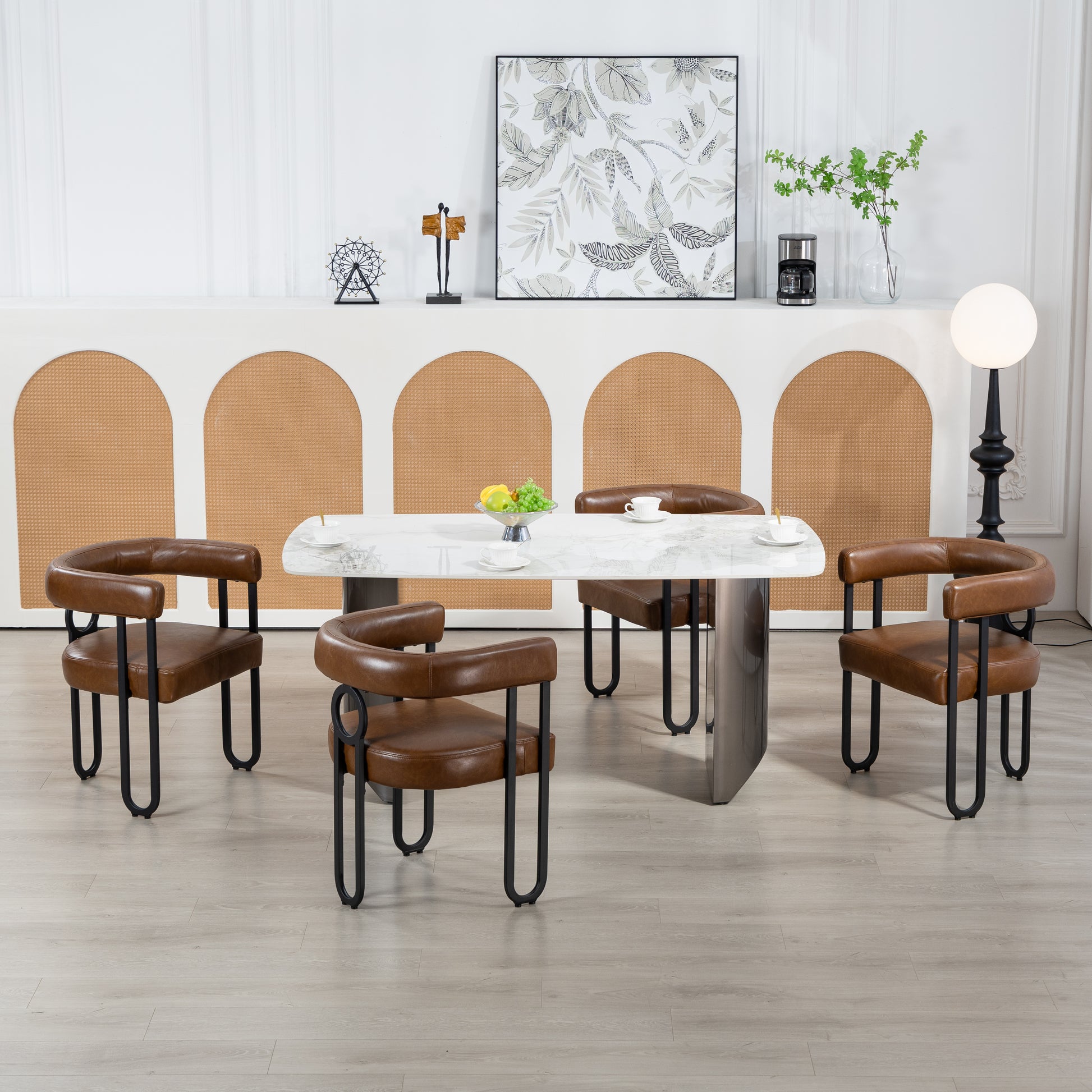 Coolmore Contemporary Designed Pu Fabric Upholstered Accent Dining Chair Barrel Side Chairs Kitchen Armchair For Living Room Set Of 2 Light Brown Pu Light Brown Dining Room Foam Pu Leather