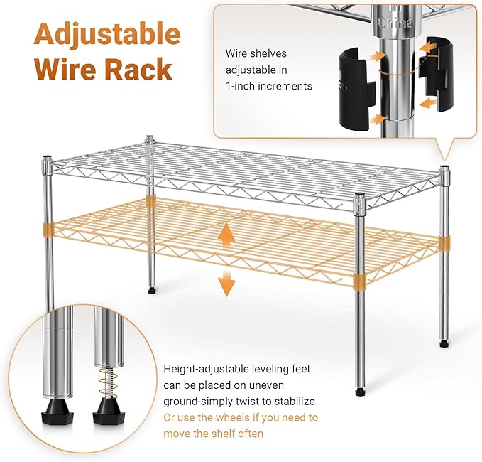1 Tier Shelving Unit, 29.92" W X 13.78" D X 14.96" H Steel Organizer Wire Rack, Chrome Chrome Steel