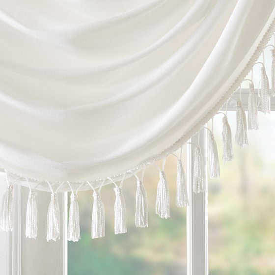 Faux Silk Waterfall Embellished Valance White 38X46" White Polyester