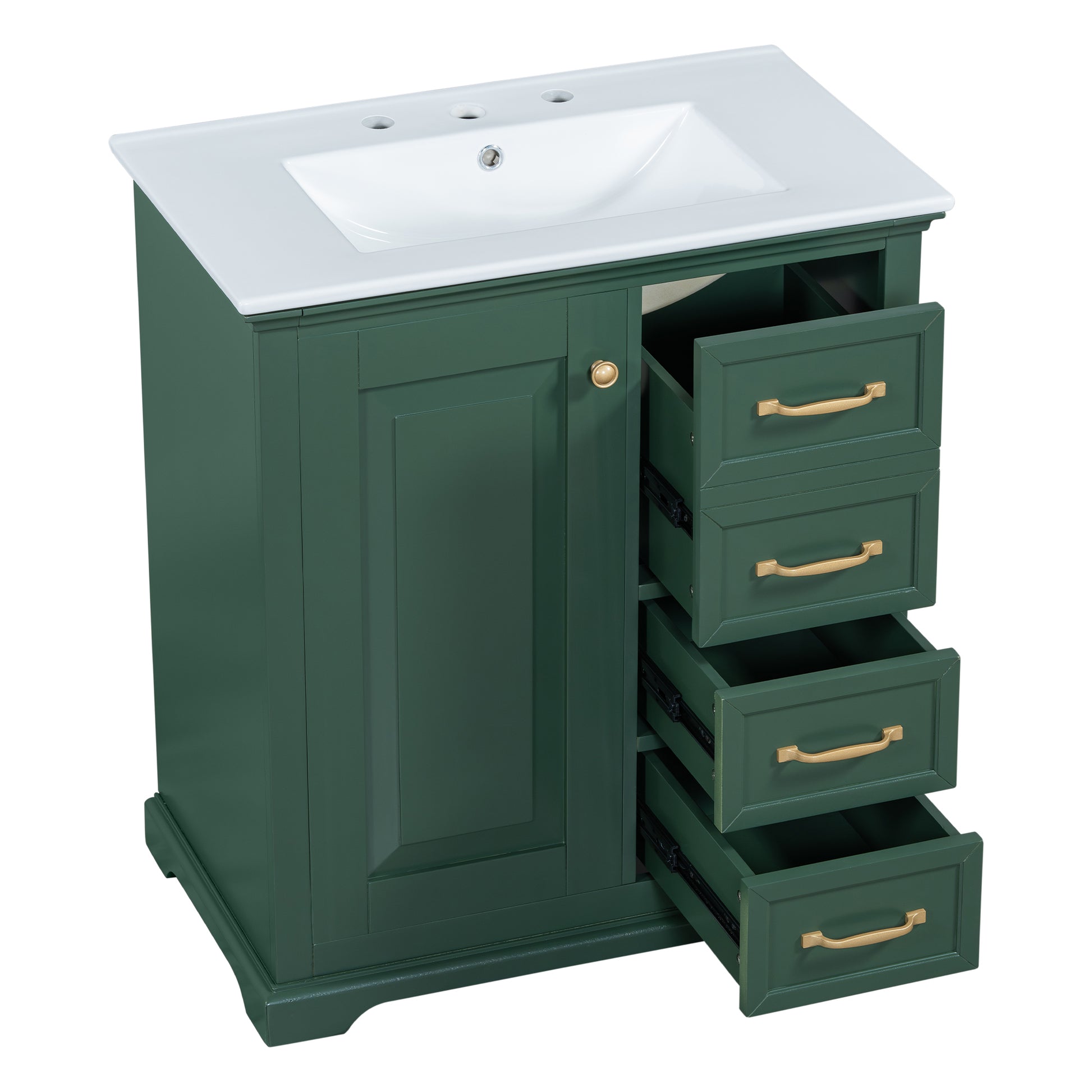 30" Bathroom Vanity With Sink, One Package, Green Bathroom Cabinet With Drawers, Solid Frame And Mdf Board Green Solid Wood Mdf